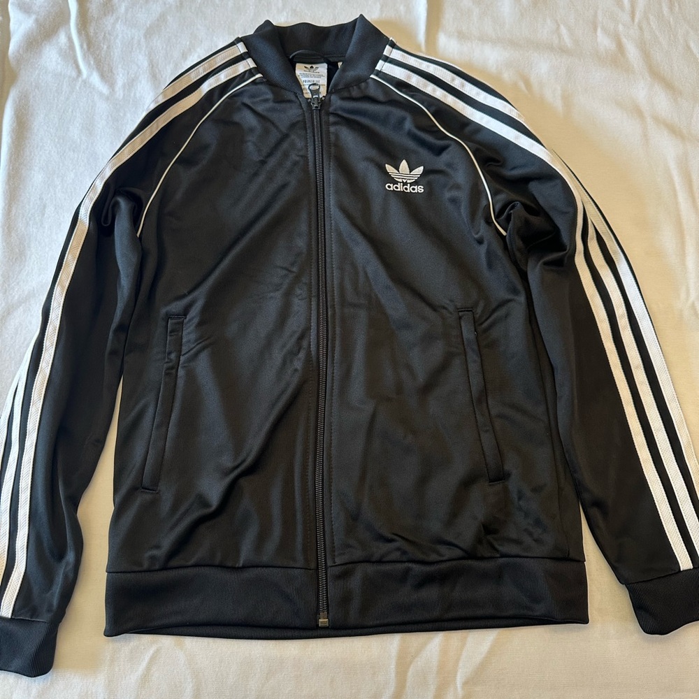 Boys Zip Up Adidas Trefoil Track Jacket Black Size M – Classic 3-Stripes